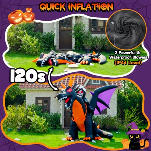 11.5FT Animated Halloween Inflatable Dragon & Grim Reaper with Moving Head - Outdoor Yard Decor