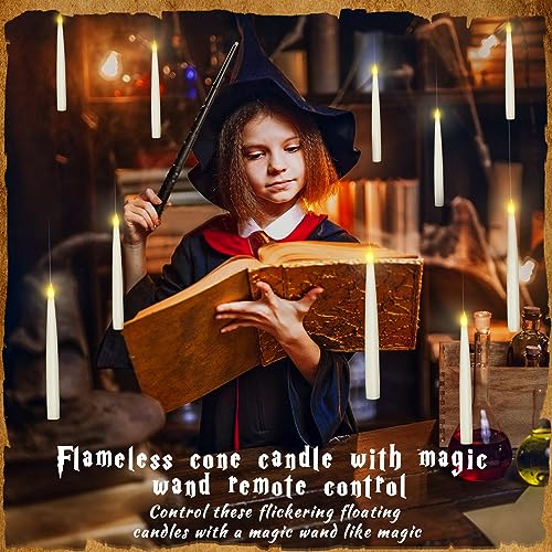 20PCS Flickering LED Floating Candles with Wand Remote for Halloween Decor
