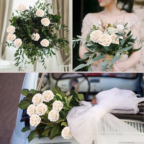 100PCS Champagne Artificial Roses with Bendable Stems & Leaves - Wedding & Home Decor Variation of THIS listing 100