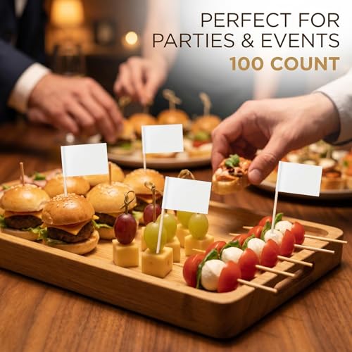 White Toothpick Flags for Food Labels & Cake Toppers - 100pcs
