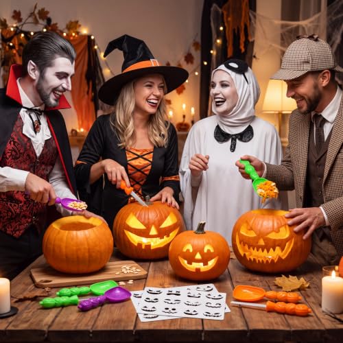 Halloween Pumpkin Carving Kit with Stencils - Multicolor, 48 Pieces with Green, Purple, Orange Variations
