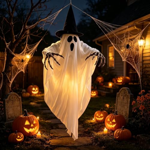 Halloween Ghost Decoration - 35.5-Inch Glowing Floating Ghost for Outdoor Halloween Decor