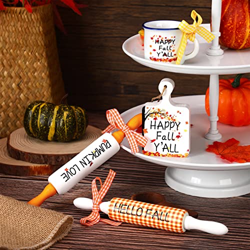 Fall Tiered Tray Decor Set - Mini Rolling Pins, Autumn Signs & Mug - Fall Style