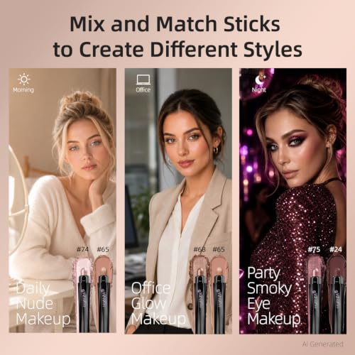 LUXAZA PRO 6PCS Neutral Shimmer Makeup Stick Set for Eyes & Face - Nude Brown