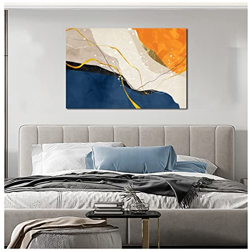 Blue and Orange Wall Art Canvas - Large Abstract Modern Artwork for Living Room and Bedroom - 36x24 Inches - Ready to Hang