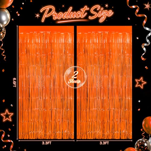 3.3ft x 6.6ft Orange Glow Party Fringe Curtain 2pcs UV Neon Foil Backdrop