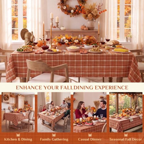 Orange Checkered Fall Tablecloth - 54 x 96 Inch Rectangular Thanksgiving Decor