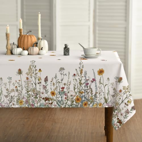 Horaldaily Fall Tablecloth 60 x 84 Inch Rectangular Beige Autumn Decor