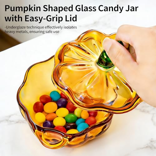 Glass Pumpkin Bowl with Lid - Fall Thanksgiving Decor, Halloween Gift Style 3