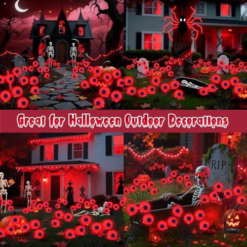 Red Solar Eyeball Halloween Lights - 8 Pack Swaying Outdoor Decoration