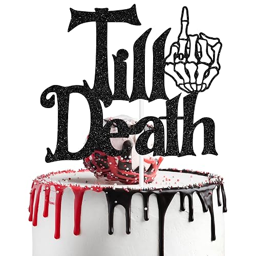 Black Glitter Cake Topper for Halloween Wedding Anniversary - Till Death