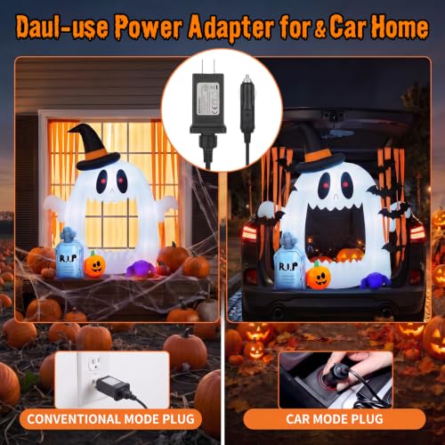 Halloween Ghost Inflatable Car Decoration with Built-in LEDs - 4 FT Outdoor Trunk or Treat