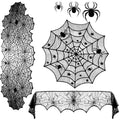 Heyigrow 15 Pcs Spider Web Halloween Decorations Set - Black Lace Cobweb Table Runner