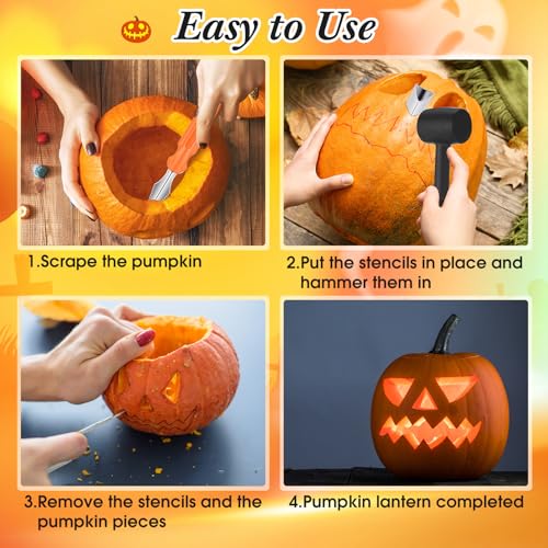 Halloween Pumpkin Carving Kit with Stencils & Tools - 48 Pieces for Adults