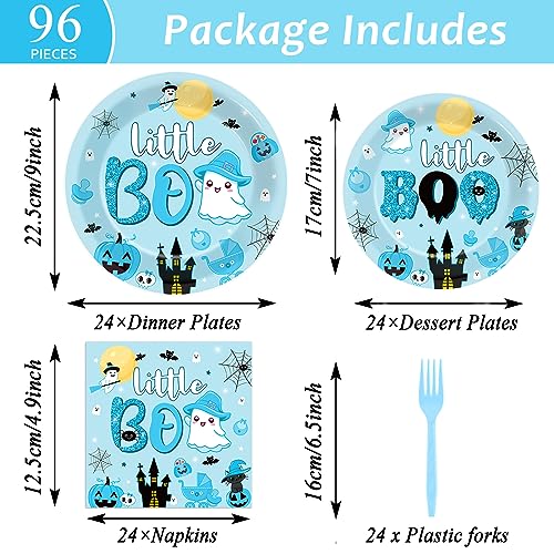Halloween Little Boo Blue Party Plates Napkins Forks Set - Baby Shower & Costume Celebration