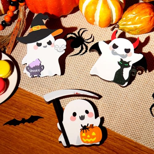 Cute Medium Ghost Halloween Decor Set - Spooky Indoor Table & Tiered Tray Pumpkin Decorations - Double-Sided Halloween Figures