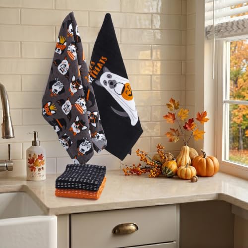 Halloween Kitchen Towel Set Ghost Dog & Puppy Prints - 4 Pack with Variety