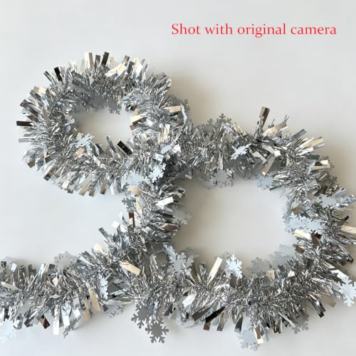 33FT Silver Christmas Tinsel Garland with Snowflakes for Holiday Decor