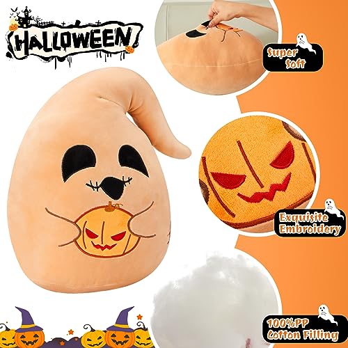 Glow Ghost Plush Pillow with Pumpkin Lantern - 12'' Light Up Halloween Decoration for Kids