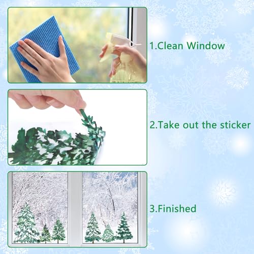 KALEFO Snowy Winter Tree Window Clings - Christmas Decor, 60 Pieces, Variation: Winter