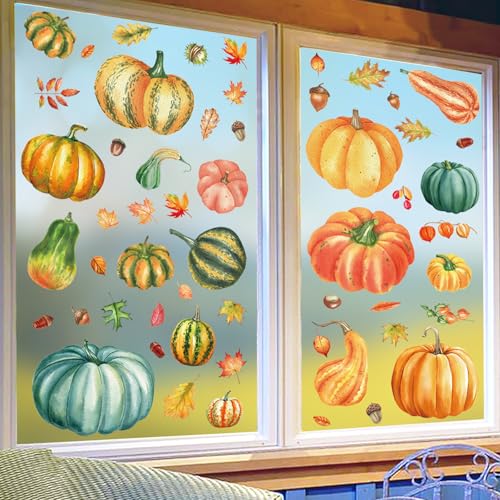 Fall Pumpkin Window Clings - 6 Sheets, 57 Pieces Autumn Decor - Variation of THIS listing