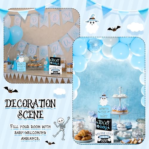 Halloween Baby Shower Table Decorations - 4 Ghosts for Boy Welcome Party