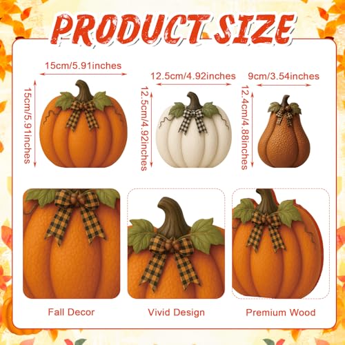 Fall Pumpkin Decorations Wooden Pumpkin Set - Orange, 3 Pieces, Rustic Home Decor