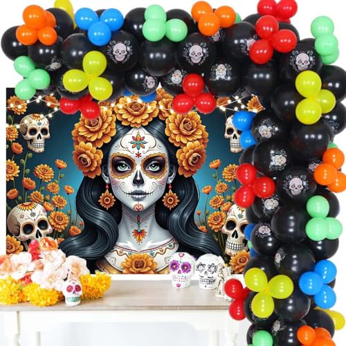 Dia De Los Muertos Backdrop 7x5FT Mexican Fiesta Sugar Skull & Marigold Decor Variation of THIS listing