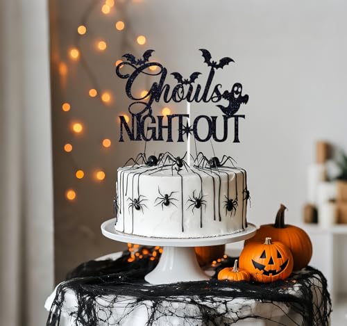 Halloween Cake Topper Black Glitter Ghouls Night Out Celebration Decor