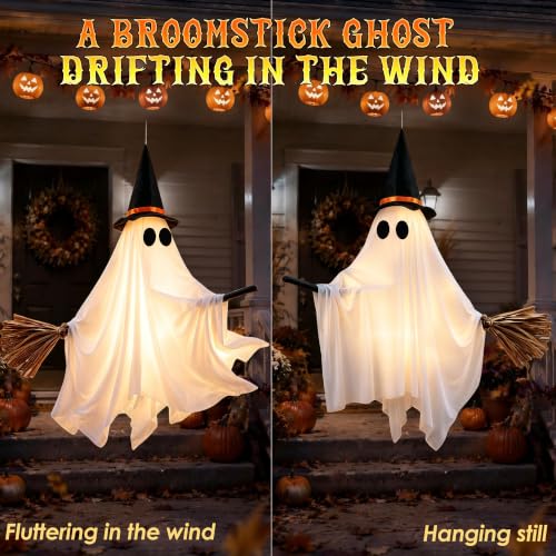 Halloween Ghost and Witch Hanging LED Decoration - 55 Inch Outdoor Yard Decor