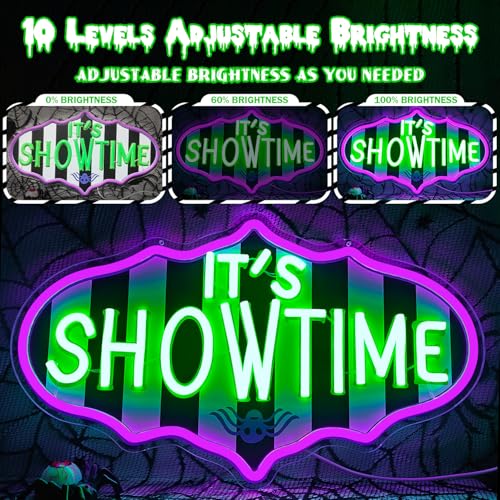 Show Time Neon Sign - Dimmable Halloween Neon Lights - Gothic Wall Decor