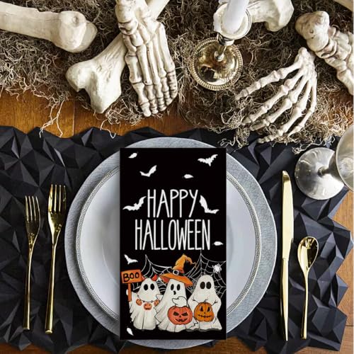 Halloween Paper Napkins Ghost Bat Spider Web Black 50Pcs - Disposable Party Decor