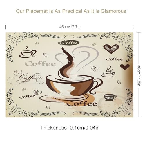 4 PCS Vintage Rustic Coffee Theme Placemat Set - 12x18 Inch Kitchen Dining Accessories