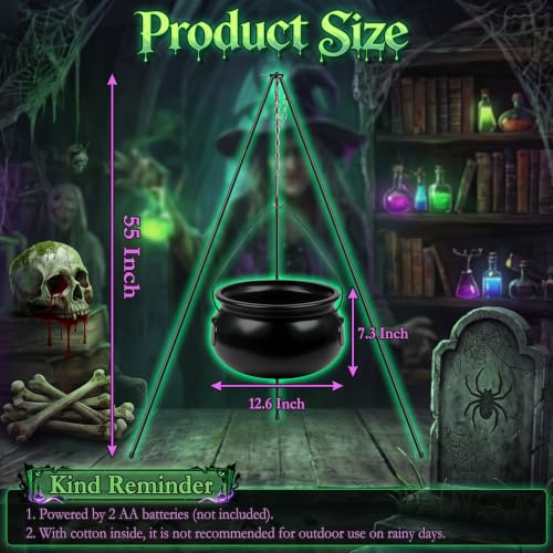 Lighted Witches Cauldron Halloween Decoration with Tripod, Spiders & Cobwebs