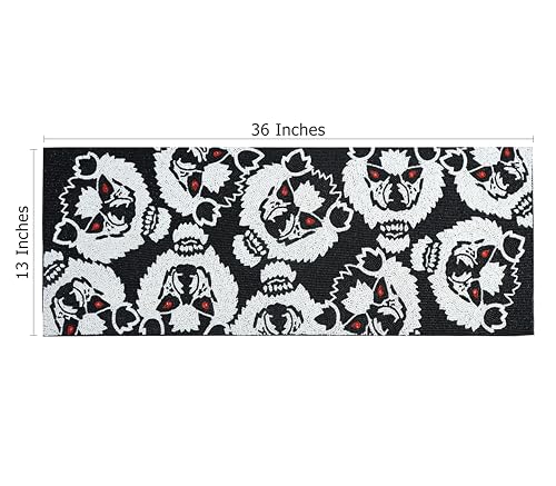 Halloween Beaded Table Runner - Black White Werewolves, 13x36 - Handmade Decor