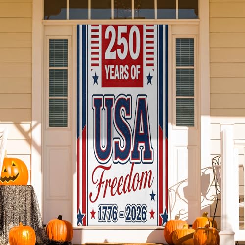 Christmas Door Cover 35x78 Inches Elastic Waterproof Front Door Protector - 250 Years Freedom Variation