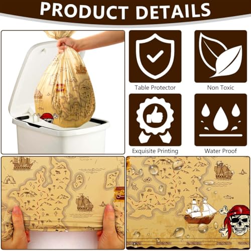 Pirate Tablecloth Set - Waterproof Treasure Map Party Decor for Kids
