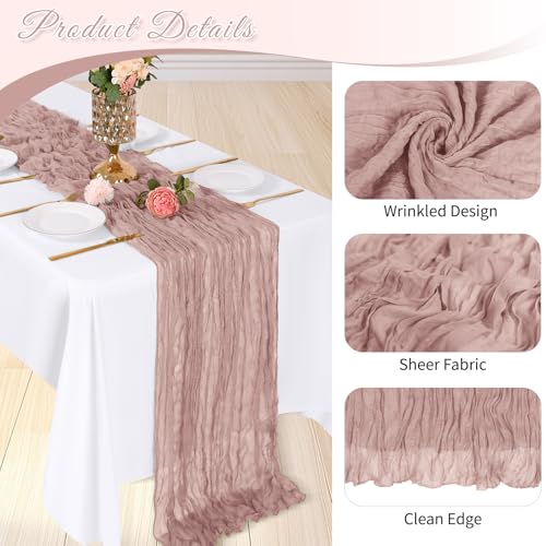 6 Pack Dusty Pink Cheesecloth Table Runner 17x108 Inch for Wedding Party Home Decor