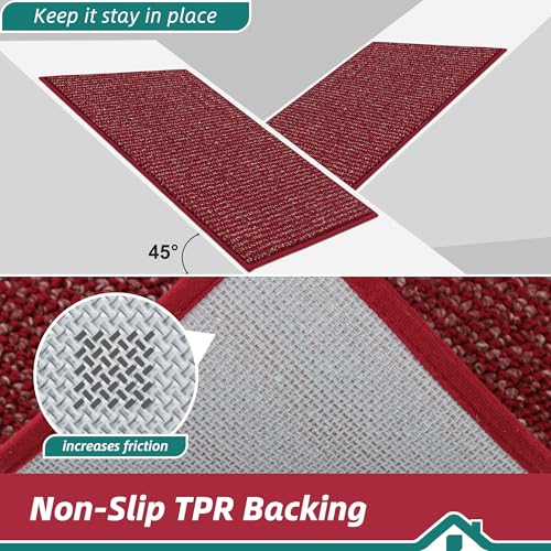 Kitchen Rugs 24x36 Inch Non-Slip Floor Mat - Red, Absorbent & Durable