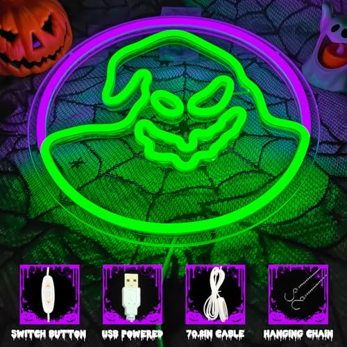 Green Ghost Halloween Neon Sign for Bedroom Wall Decor, Christmas & Party Lights