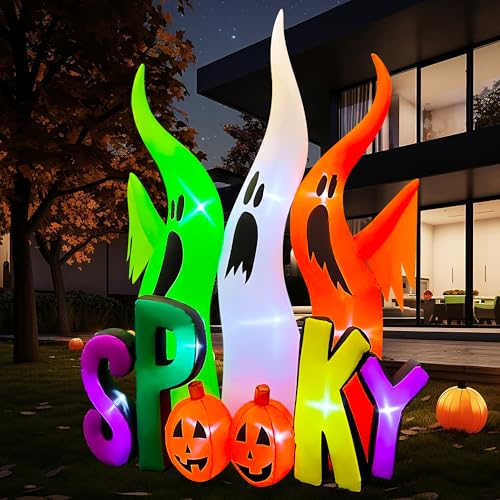 8FT Halloween Inflatable Ghosts with Spooky Pumpkin Yard Decor, Built-in LED Lights