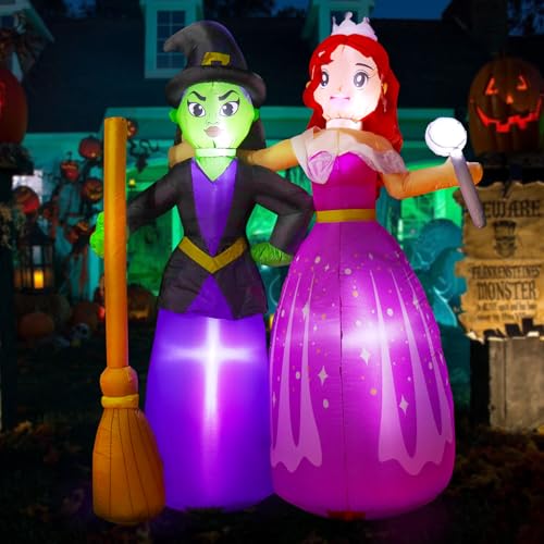 6FT Inflatable Witch Sisters Halloween Yard Decorations with Built-in LEDs, Outdoor & Indoor Spooky Decor