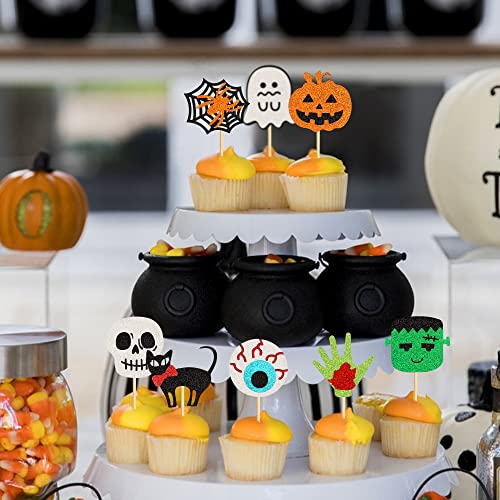 Halloween Ghost Glitter Cupcake Toppers 32 Pack - Birthday & Party Decor