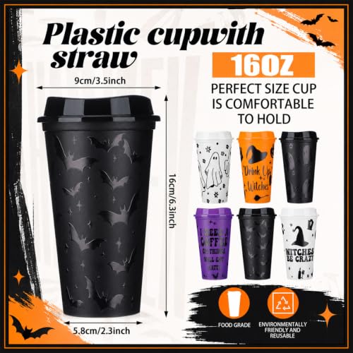 Halloween Witch Themed Coffee Cups - 16 oz, 12 Pack with Lids - Ghost Variation