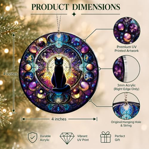 Cat Magic Ornament - Black Celestial Cat Christmas Decor - Variation of THIS listing