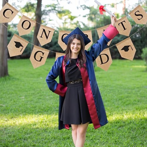 Black Graduation Burlap Banner 2026 - Congrats Grad Garland Rustic Party Decor
