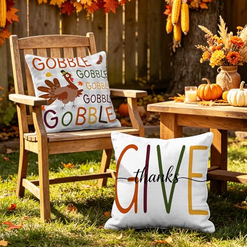 Thanksgiving Pumpkin Pillow Covers 18x18 Inches Set of 4 - Fall Harvest Decor
