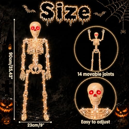 Halloween Lighted Skeleton Decoration with White LED Light and Red Eyes - 2PCS
