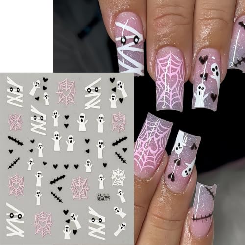 Halloween Nail Stickers 8Pcs Ghost Spider Web 3D Rhinestone Decals for Women DIY Nails - Diamond Spider Ghost Variation