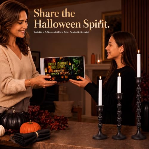 Skull Candle Holder Set - Gothic Taper Candlestick for Halloween & Dark Decor - Style 2 / 3